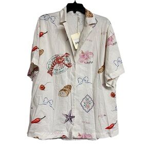 New Peppermayo Sweet Relief Oversized‎ Patterned Linen Blend Short Sleeve Shirt